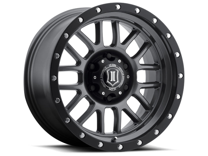 ICON Alpha 17x8.5 5x5 0mm Offset 4.75in BS 71.5mm Bore Gun Metal Wheel - Bull Strap