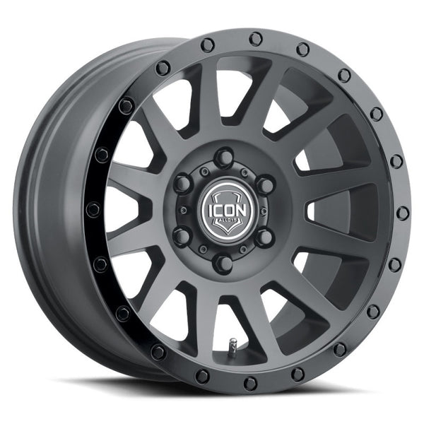 ICON Compression 18x9 6x5.5 0mm Offset 5in BS 106.1mm Bore Double Black Wheel - Bull Strap