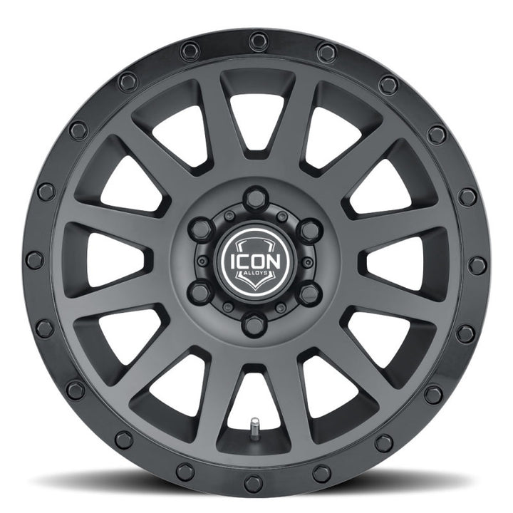 ICON Compression 18x9 6x5.5 0mm Offset 5in BS 106.1mm Bore Double Black Wheel - Bull Strap