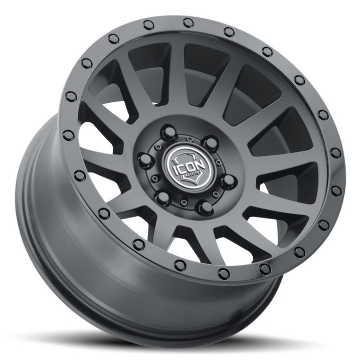 ICON Compression 18x9 6x5.5 0mm Offset 5in BS 106.1mm Bore Double Black Wheel - Bull Strap