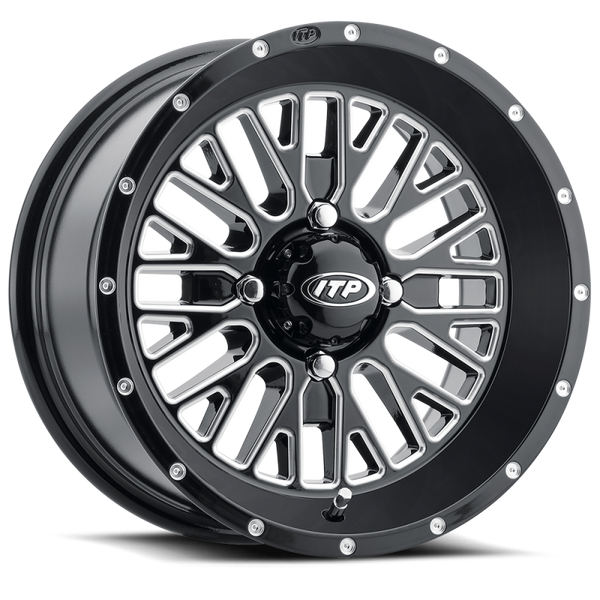 ITP Momentum 14x7 / 4x110 BP / 10mm Offset Black w/ Milled Accents Wheel - Bull Strap