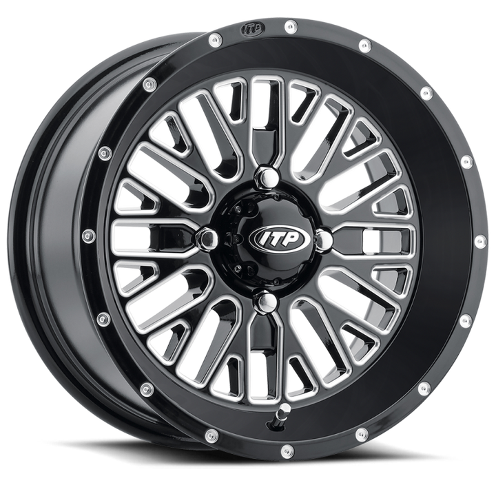 ITP Momentum 14x7 / 4x110 BP / 10mm Offset Black w/ Milled Accents Wheel - Bull Strap