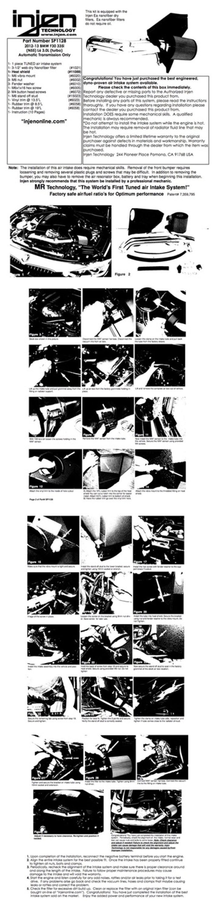 Injen 12-13 BMW 335i (N55) 3.0L L6 (turbo) AUTO TRANS ONLY Wrinkle Black Short Ram Intake w/ MR Tech - Bull Strap