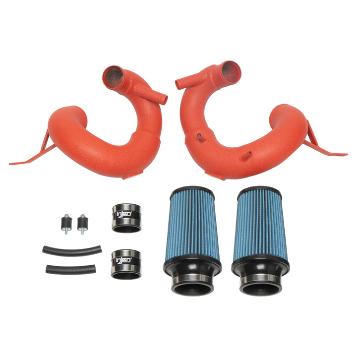 Injen 18-20 Kia Stinger 3.3L Twin Turbo Wrinkle Red Short Ram Air Intake - Bull Strap