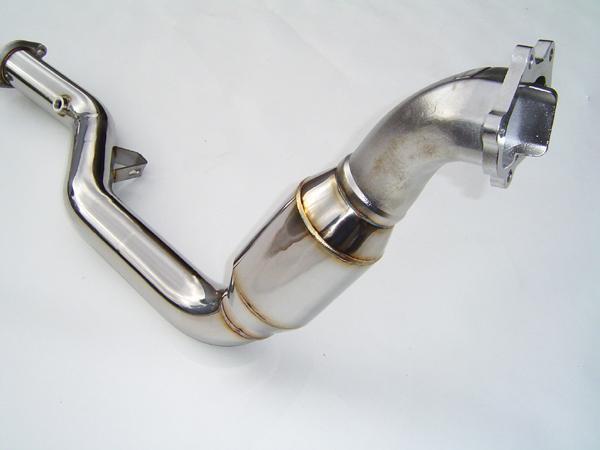 Invidia 02-07 WRX/STi Polished Divorced Waste Gate Downpipe with High Flow Cat - Bull Strap