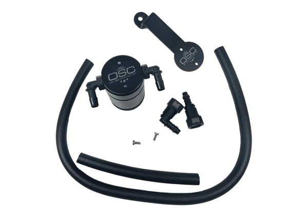 J&L 05-10 Ford Mustang GT/Bullitt/Saleen Passenger Side Oil Separator 3.0 - Black Anodized - Bull Strap