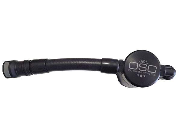 J&L 05-10 Ford Mustang GT Driver Side Oil Separator 3.0 V2 - Black Anodized - Bull Strap
