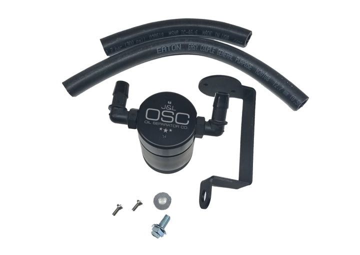 J&L 05-23 Dodge Charger 5.7L Hemi Passenger Side Oil Separator 3.0 - Black Anodized - Bull Strap