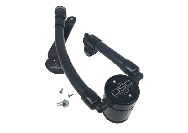 J&L 07-14 Ford Mustang GT500 Driver Side Oil Separator 3.0 - Black Anodized - Bull Strap