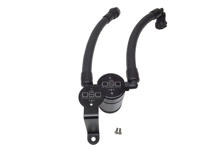 J&L 07-14 Ford Mustang GT500 Oil Separator 3.0 Passenger Side (Remote Mount) - Black Anodized - Bull Strap