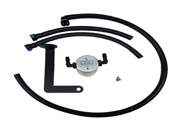 J&L 10-15 Chevrolet Camaro LS3 6.2L Passenger Side Oil Separator 3.0 - Clear Anodized - Bull Strap