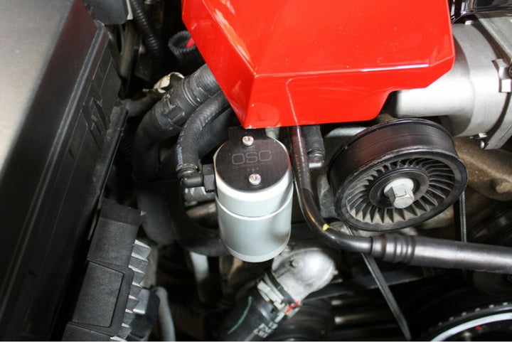 J&L 10-15 Chevrolet Camaro LS3 6.2L Passenger Side Oil Separator 3.0 - Clear Anodized - Bull Strap