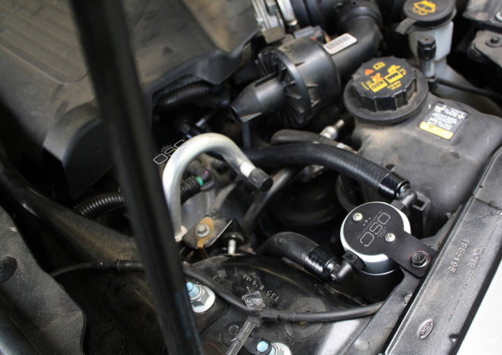 J&L 10-18 Ford Taurus Sho EcoBoost V6 Passenger Side Oil Separator 3.0 - Clear Anodized - Bull Strap