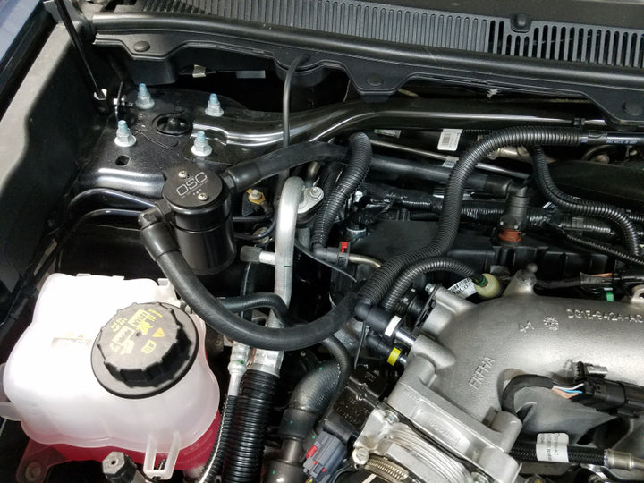 J&L 10-19 Ford Flex EcoBoost V6 Passenger Side Oil Separator 3.0 - Black Anodized - Bull Strap