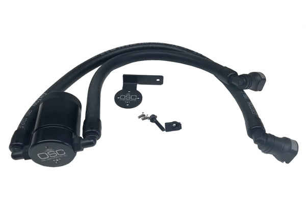 J&L 11-17 Ford F-150 5.0L / 11-14 Ford F-150 6.2L Driver Side Oil Separator 3.0- Black Anodized - Bull Strap