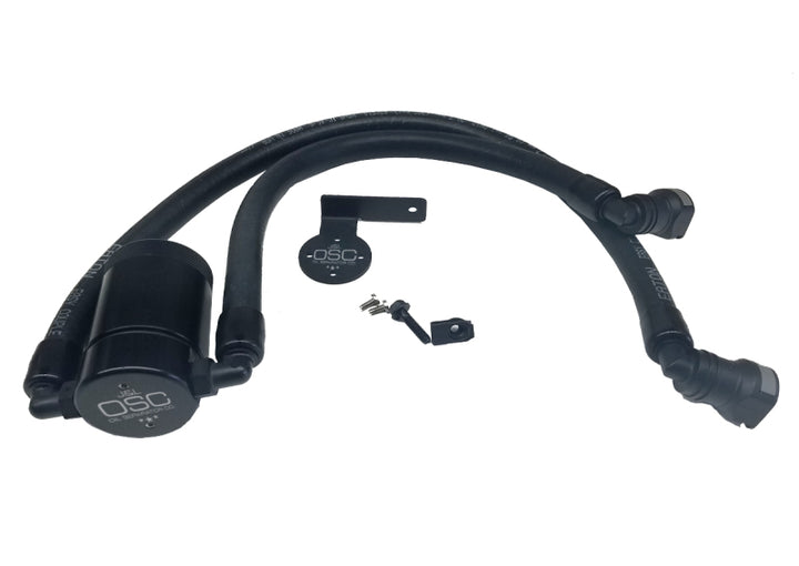 J&L 11-17 Ford F-150 5.0L / 11-14 Ford F-150 6.2L Driver Side Oil Separator 3.0- Black Anodized - Bull Strap