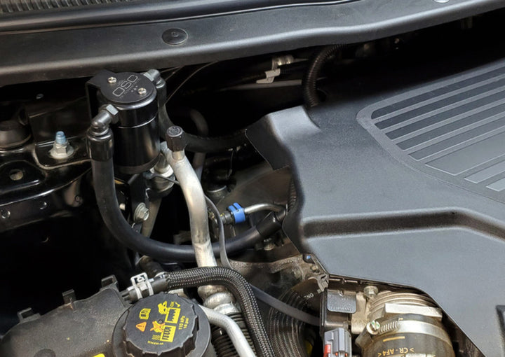 J&L 13-19 Ford Explorer Sport EcoBoost V6 Passenger Side Oil Separator 3.0 - Black Anodized - Bull Strap