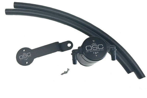 J&L 13-19 Ford Fusion 2.0L EcoBoost Passenger Side Oil Separator 3.0 - Black Anodized - Bull Strap