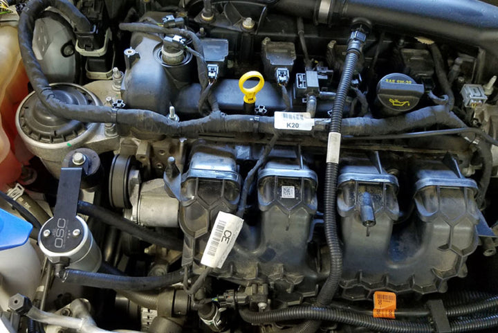 J&L 13-19 Ford Fusion 2.0L EcoBoost Passenger Side Oil Separator 3.0 - Clear Anodized - Bull Strap