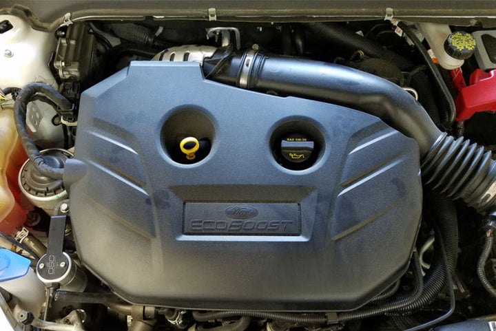 J&L 13-19 Ford Fusion 2.0L EcoBoost Passenger Side Oil Separator 3.0 - Clear Anodized - Bull Strap