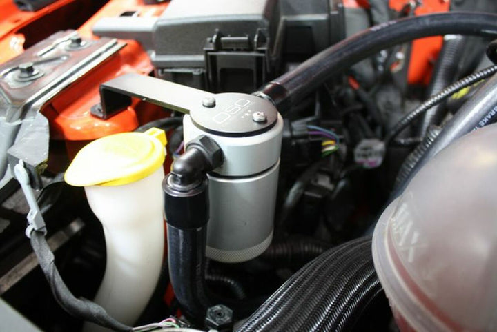 J&L 15-23 Ford Mustang GT/15-20 Ford Mustang GT350 Passenger Side Oil Separator 3.0 - Clear Anodized - Bull Strap