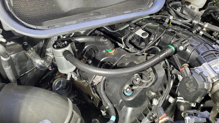 J&L 15-25 Ford Transit 150/250/350 3.5L EcoBoost Passenger Side Oil Separator 3.0 - Clear Anodized - Bull Strap
