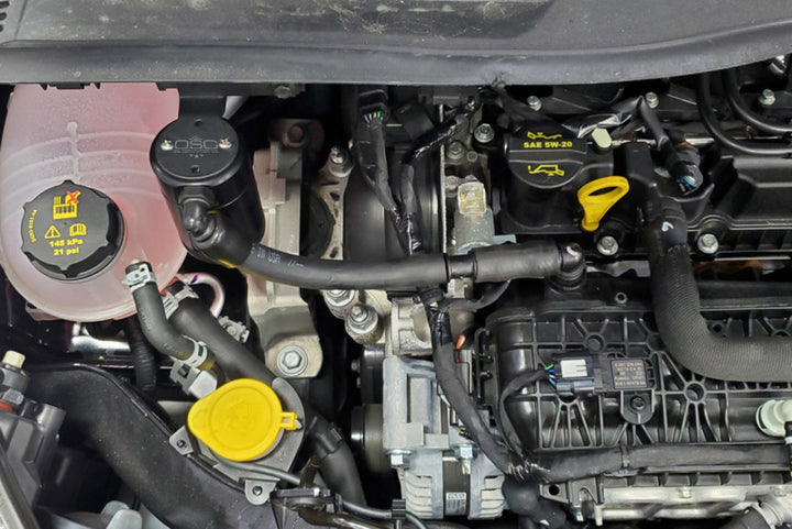J&L 16-19 Ford Escape 1.5L EcoBoost Passenger Side Oil Separator 3.0 - Black Anodized - Bull Strap