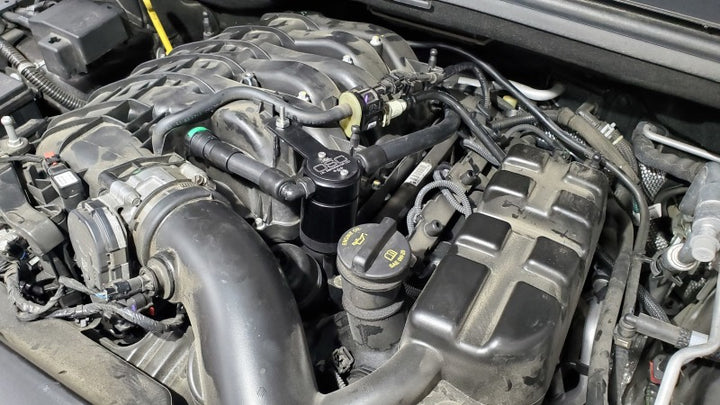 J&amp;L 16-25 Dodge Durango / Jeep Grand Cherokee 3.6L Oil Separator 3.0 Passenger Side - Black Anod - Bull Strap