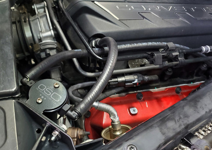 J&amp;L 20-25 Chevrolet Corvette 6.2L LT2 Targa Top Passenger Side Oil Separator 3.0 - Black Anodize - Bull Strap