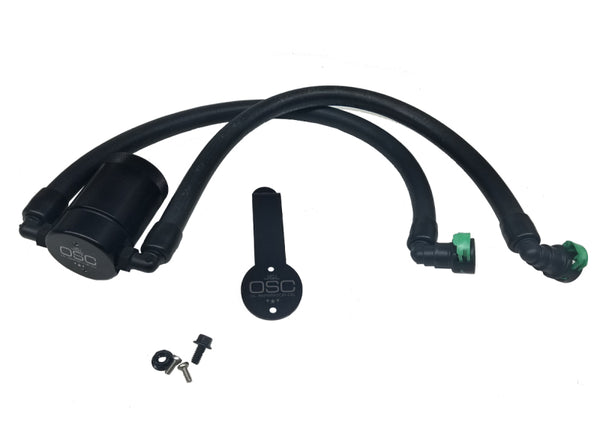 J&L 2015-2023 Ford Mustang EcoBoost Driver Side Oil Separator 3.0 - Black Anodized - Bull Strap