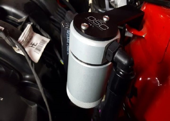 J&L 2015-2023 Ford Mustang EcoBoost Driver Side Oil Separator 3.0 - Clear Anodized - Bull Strap