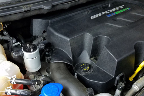 J&L 2015-2024 Ford Edge Sport/ST Passenger Side Oil Separator 3.0 - Clear Anodized - Bull Strap