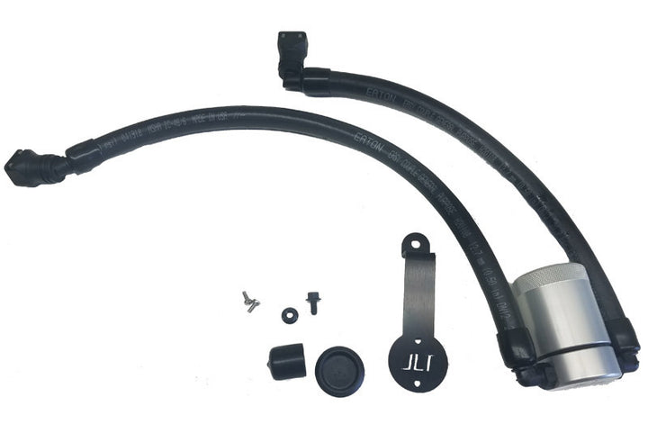 J&L 2018-2023 Ford Mustang GT Driver Side Oil Separator 3.0 - Clear Anodized - Bull Strap