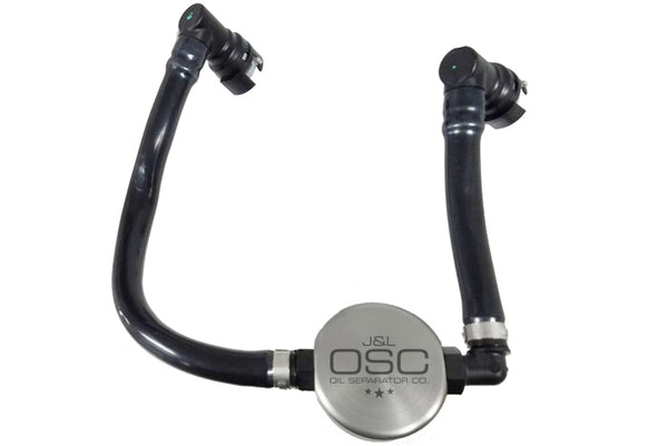 J&L 2018-2023 Ford Mustang GT Passenger Side Oil Separator 3.0 - Clear Anodized - Bull Strap