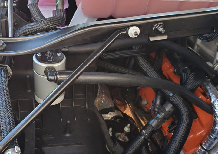 J&L 2021-2024 Ram TRX 6.2L Supercharged Passenger Side Oil Separator 3.0 - Clear Anodized - Bull Strap