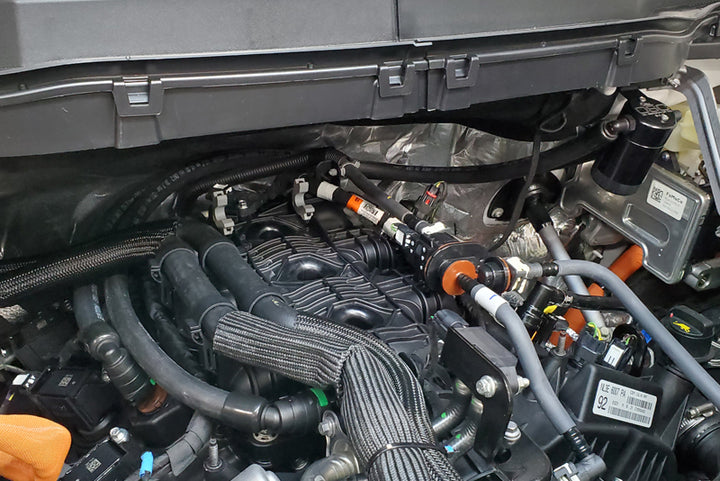 J&L 2021-2025 Ford F-150 3.5L Passenger Side Oil Separator 3.0 - Black Anodized - Bull Strap