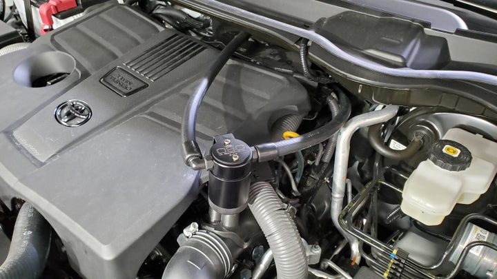 J&L 22-25 Toyota Tundra, 23-25 Sequoia 3.5L Turbo Oil Separator 3.0 Driver Side - Black Anodized - Bull Strap