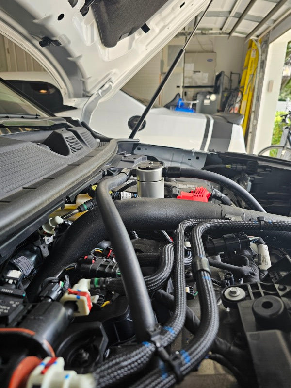 J&L 23-25 Ford Ecoboost 2.0 Oil Separator PCV Side - Clear Anodized - Bull Strap