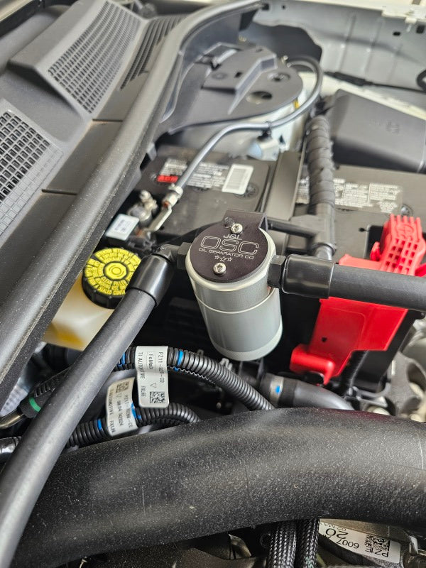 J&L 23-25 Ford Ecoboost 2.0 Oil Separator PCV Side - Clear Anodized - Bull Strap