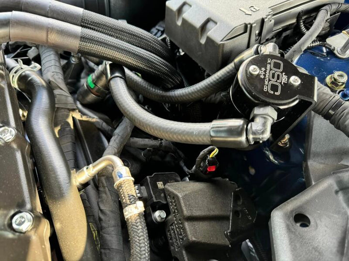 J&L 24-25 Ford Mustang GT w/ Whipple Supercharger Oil Separator 3.0 PCV Side - Black Anodized - Bull Strap