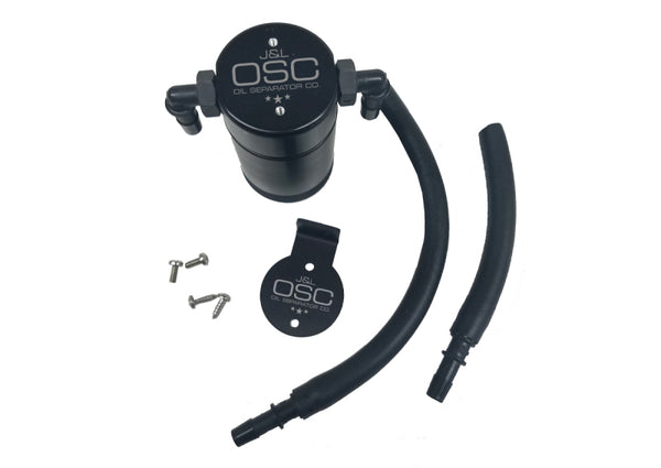 J&L 99-04 Ford Lightning Passenger Side Oil Separator 3.0 - Black Anodized - Bull Strap