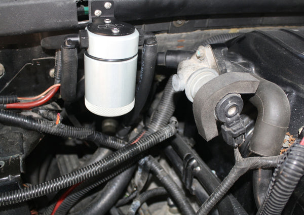 J&L 99-04 Ford Lightning Passenger Side Oil Separator 3.0 - Clear Anodized - Bull Strap