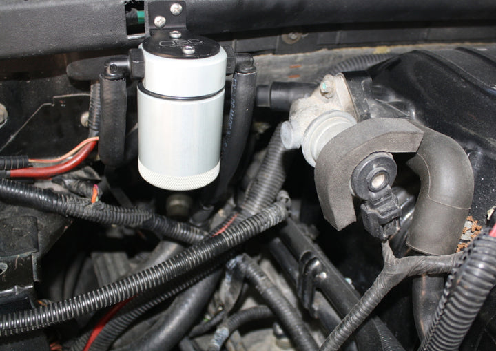 J&L 99-04 Ford Lightning Passenger Side Oil Separator 3.0 - Clear Anodized - Bull Strap