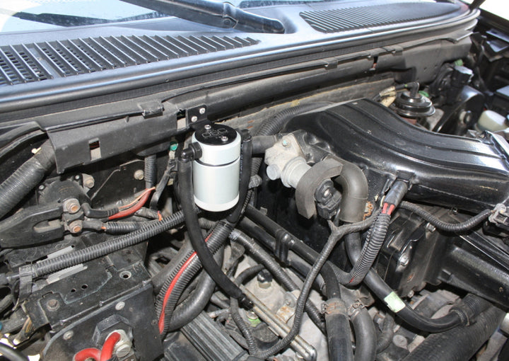 J&L 99-04 Ford Lightning Passenger Side Oil Separator 3.0 - Clear Anodized - Bull Strap