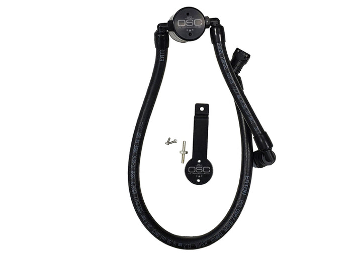 J&L Oil Separator 3.0 Passenger Side 2011-14 Mustang GT/12-13 Boss 302 Remote Mount - Black Anodized - Bull Strap