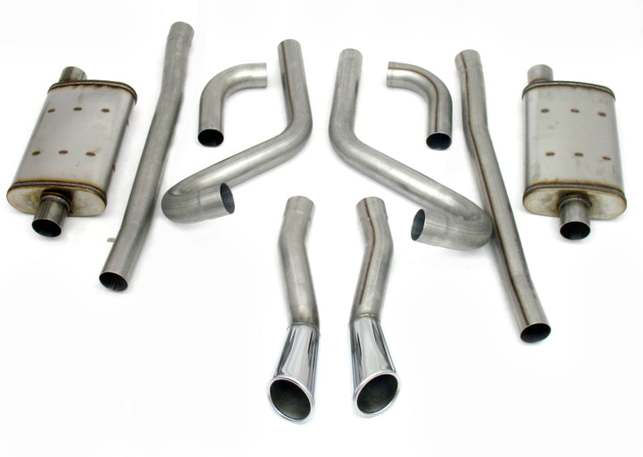 JBA 65-66 Ford Mustang 260-428 409SS Dual Through Rear Valance Header Back Exhaust - Bull Strap