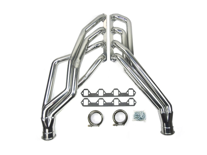 JBA 65-73 Ford Mustang 351W SBF 1-3/4in Primary Silver Ctd Long Tube Header - Bull Strap