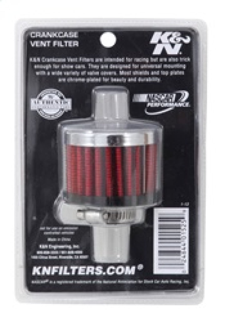 K&N 0.625 inch ID 2 inch OD 1.5 inch H Clamp On Crankcase Vent Filter - Bull Strap