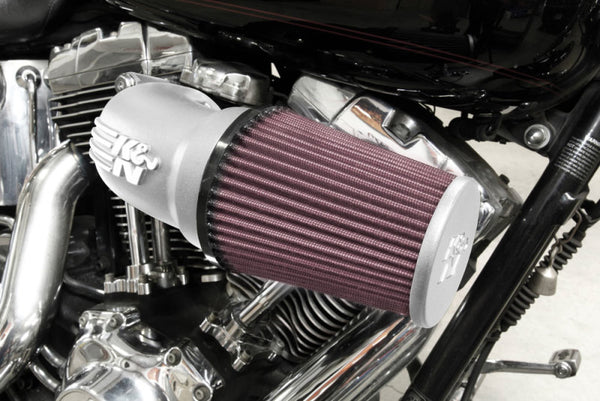 K&N 01-17 Harley-Davidson Softail / Dyna FI Performance Air Intake System Silver - Bull Strap