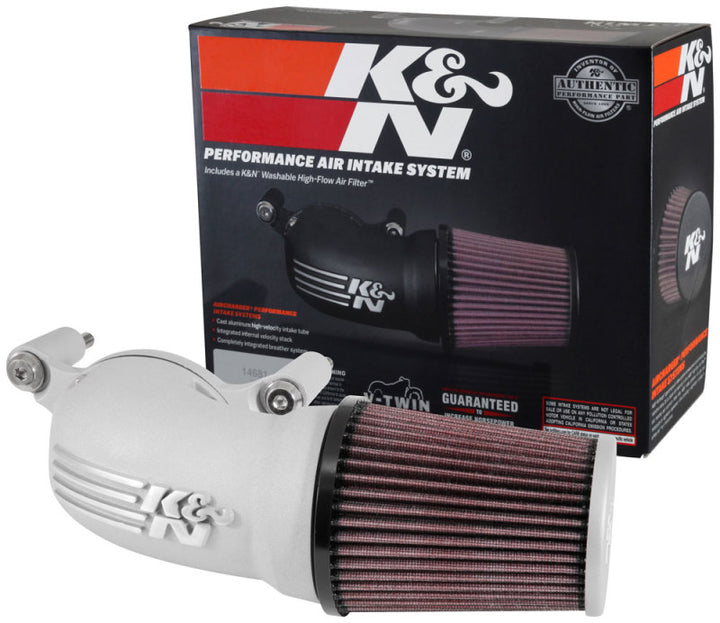 K&N 01-17 Harley-Davidson Softail / Dyna FI Performance Air Intake System Silver - Bull Strap